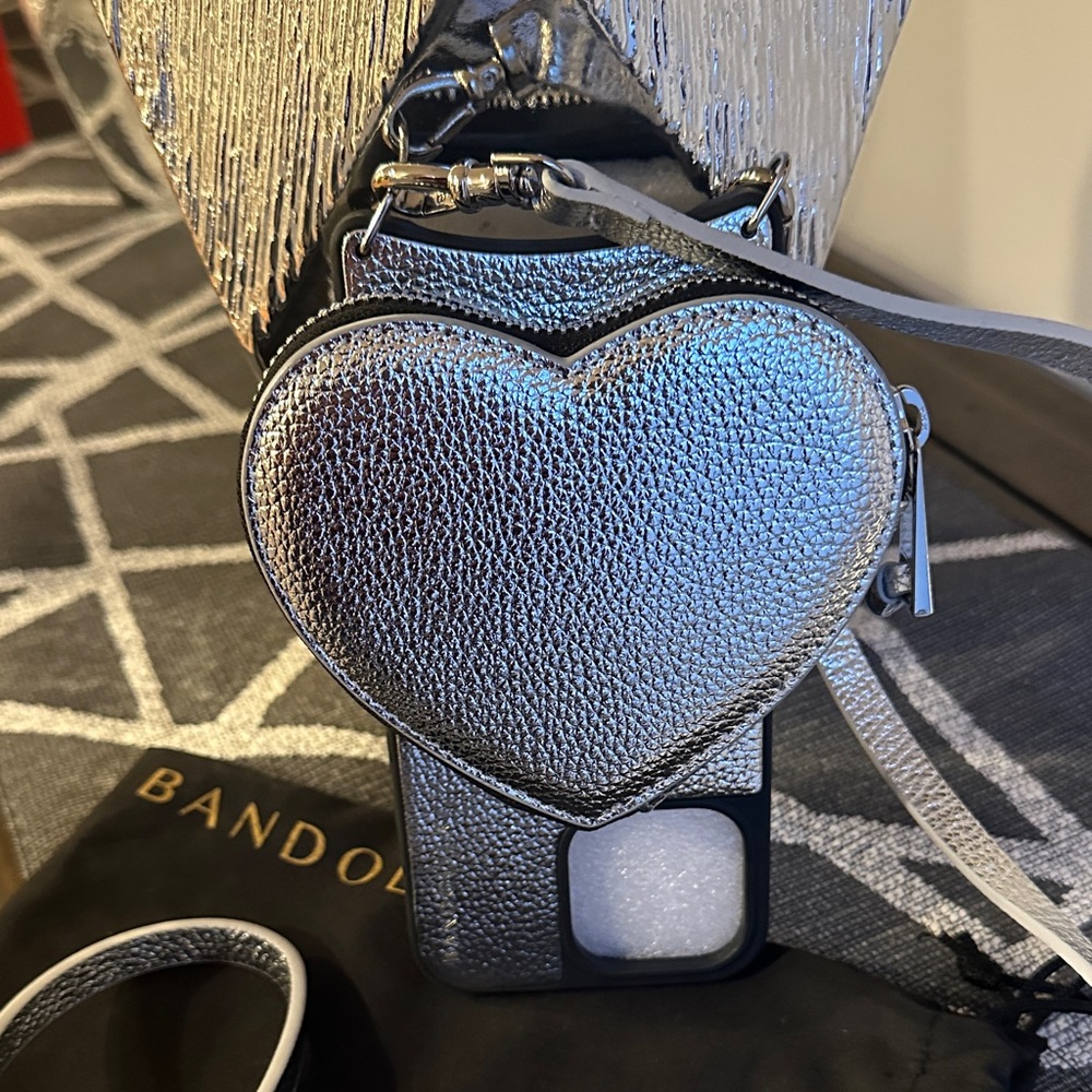 Bandolier Silver Heart Crossbody Bag with Phone Case Fits iphone 15 Pro Max - Picture 2 of 5